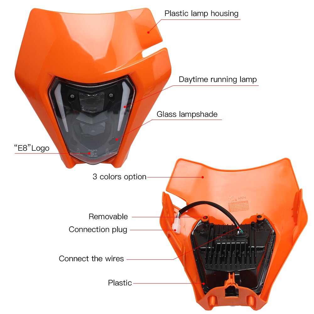 New Headlight Led Motorcycle Headlamp Plate Fairing for Ktm EXC SXF KLX 125 150 250 300 350 450 Pit Dirt Bike Enduro Super Moto