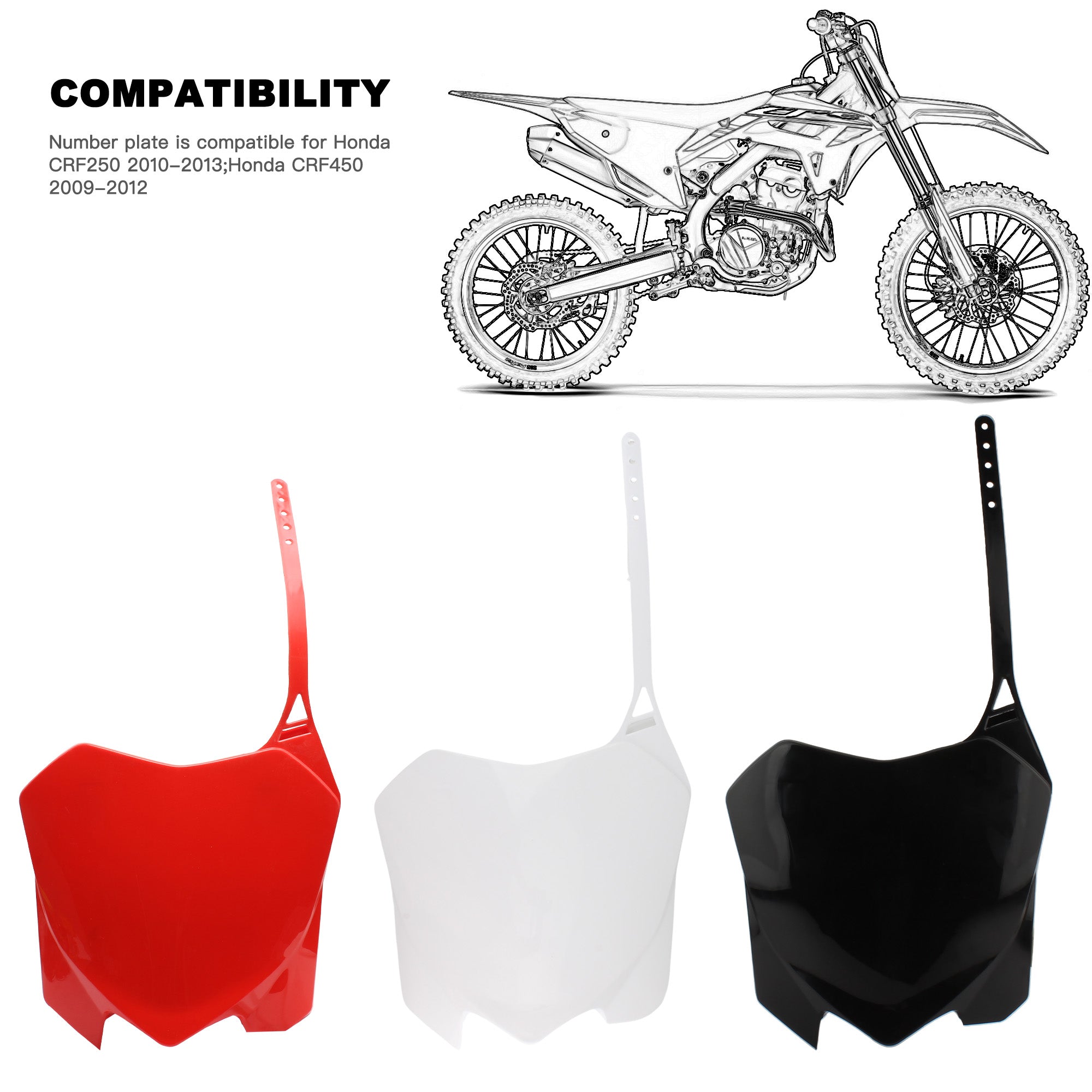 Plastic Front Number Plates Name Plate Red for Honda CRF250R 10-13 CRF450R 09-12 Off Road Racing Motocross Free Shipping