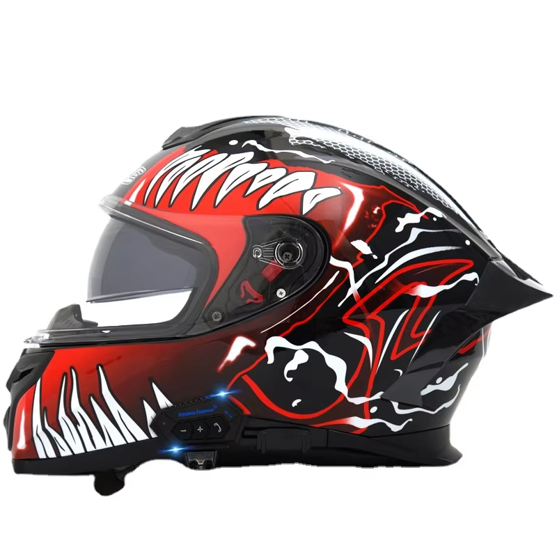 Motorcycle Helmet, Male and Female Large Tail Wing, Dual Lenses, Bluetooth Full Helmet, Motorcycle Off-road Helmet