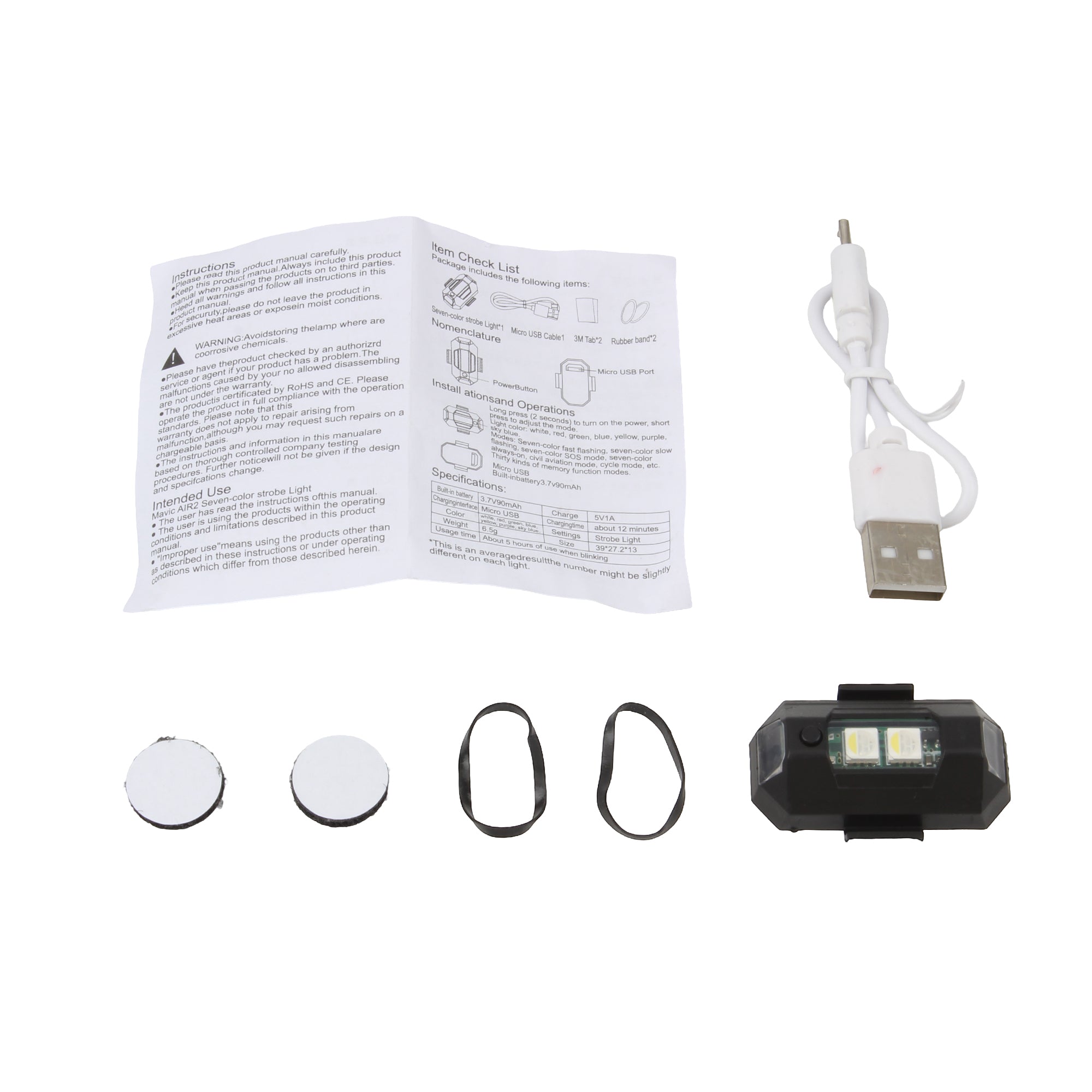Powermotor Universal Motorbike Mini Flashing Warning Signal Light USB LED Anti-Collision Aircraft Night Drone Strobe Light