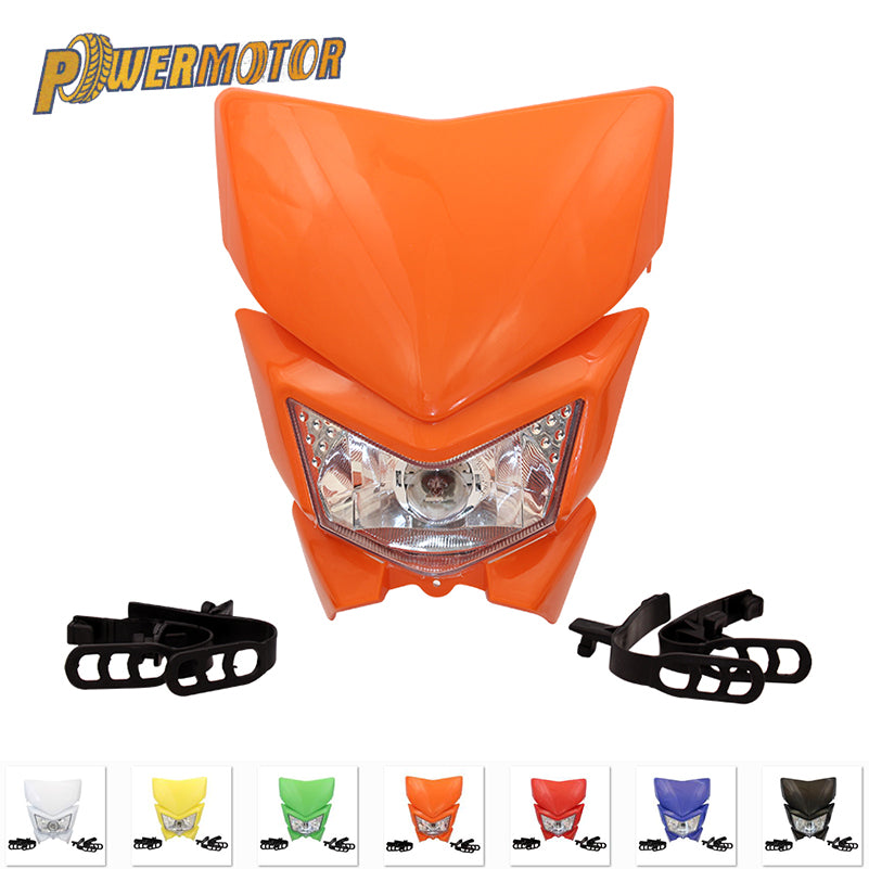 PowerMotor Motorcycle Headlight Headlamp Motorbike Mask Refires 35W 12V 4WD for KLX450 250 Dirt Bikes Motocross HL105 Halogen