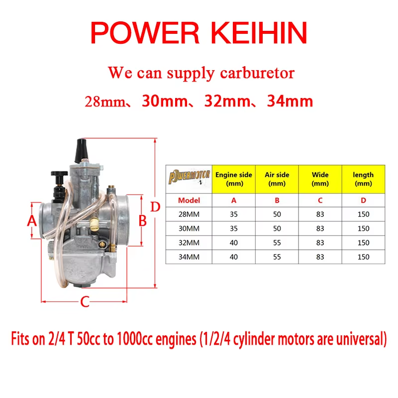 2T 4T Motorcycle Carburador Koso 34mm Carburetor Pwk 21 24 26 28 30 32mm Aluminum Sliver Zama Carburetor Pit Bike Carburetor