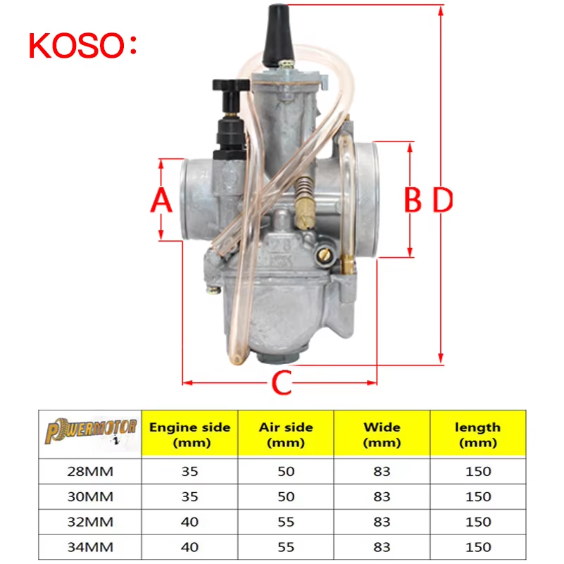 2T 4T Motorcycle Carburador Koso 34mm Carburetor Pwk 21 24 26 28 30 32mm Aluminum Sliver Zama Carburetor Pit Bike Carburetor