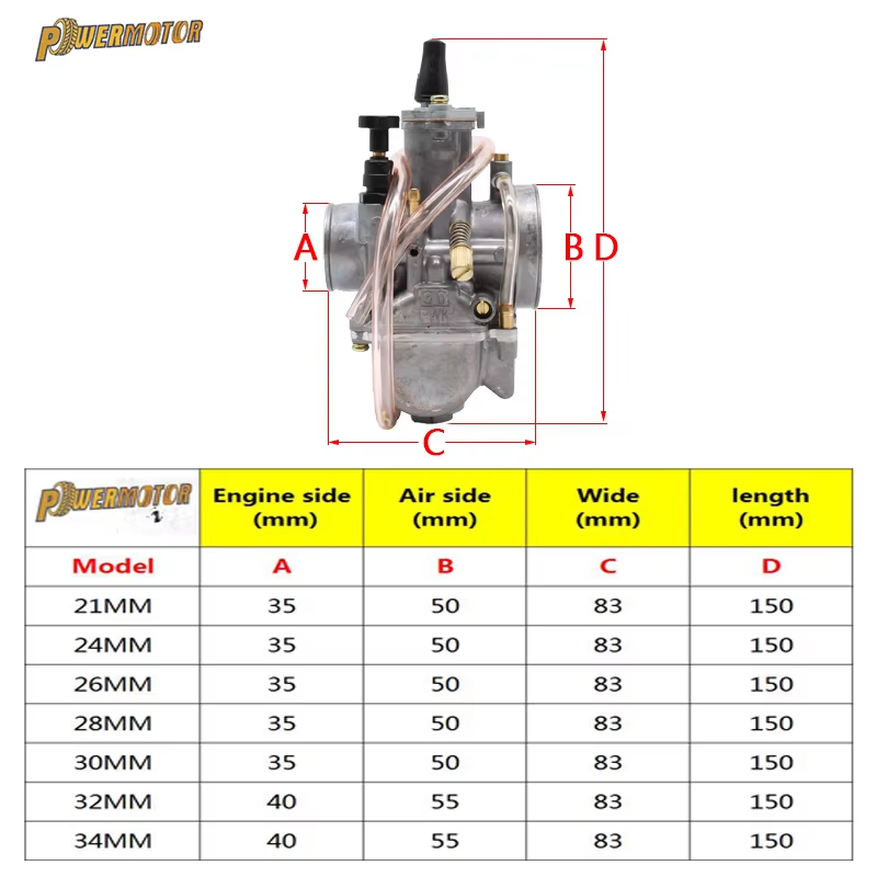 2T 4T Motorcycle Carburador Koso 34mm Carburetor Pwk 21 24 26 28 30 32mm Aluminum Sliver Zama Carburetor Pit Bike Carburetor