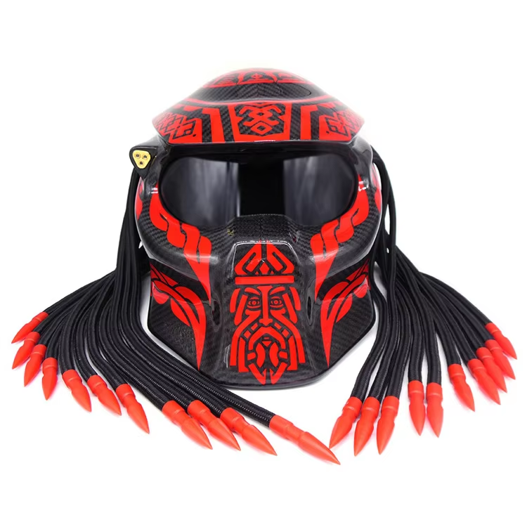Personalized Red Motorcycle Helmet Predator Full Face Special-shaped Carbon Fiber Retro Motorcycle Helmet Explosive Products