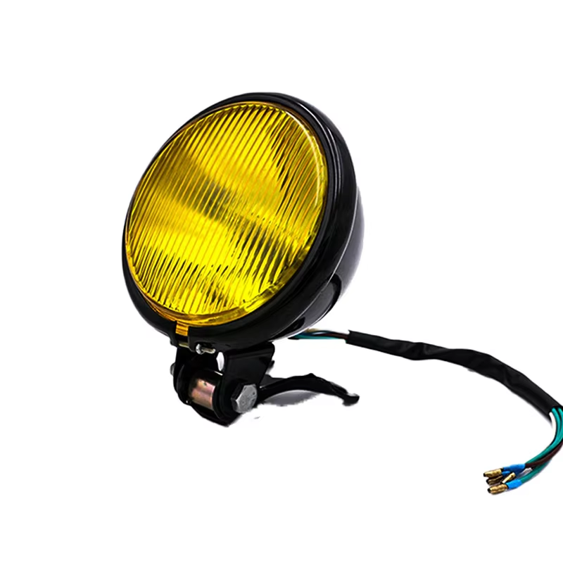 Vintage Motorcycle Retrofitted Metal Headlights Black Headlights Yellow Glass Retro Headlights Assembly