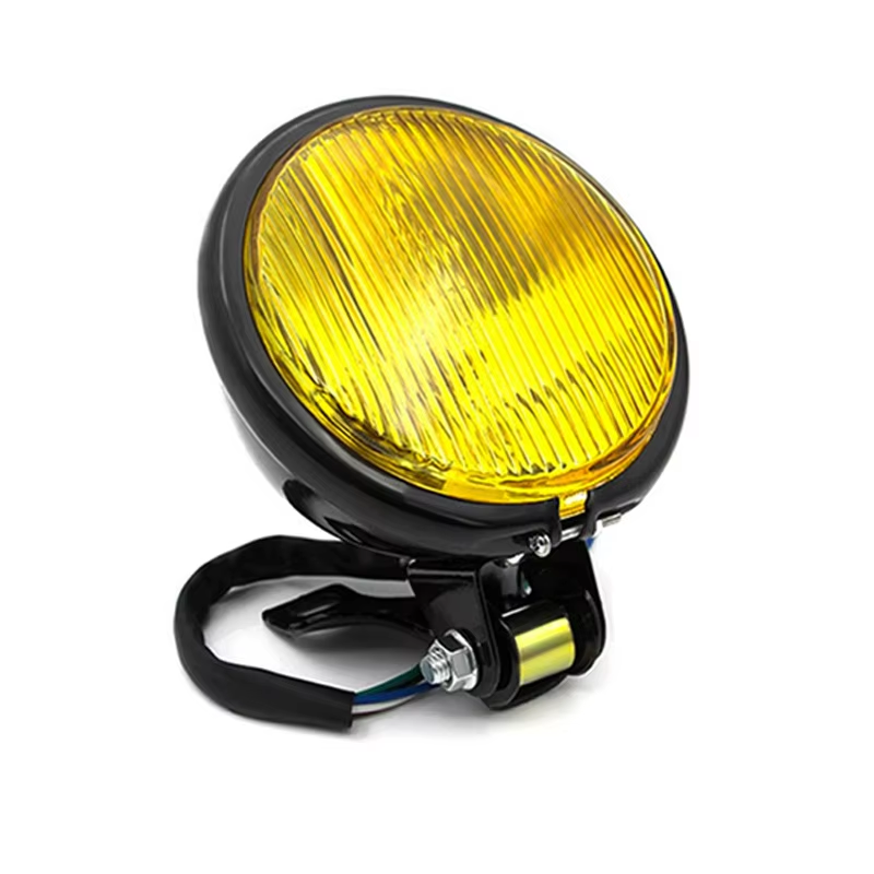 Vintage Motorcycle Retrofitted Metal Headlights Black Headlights Yellow Glass Retro Headlights Assembly