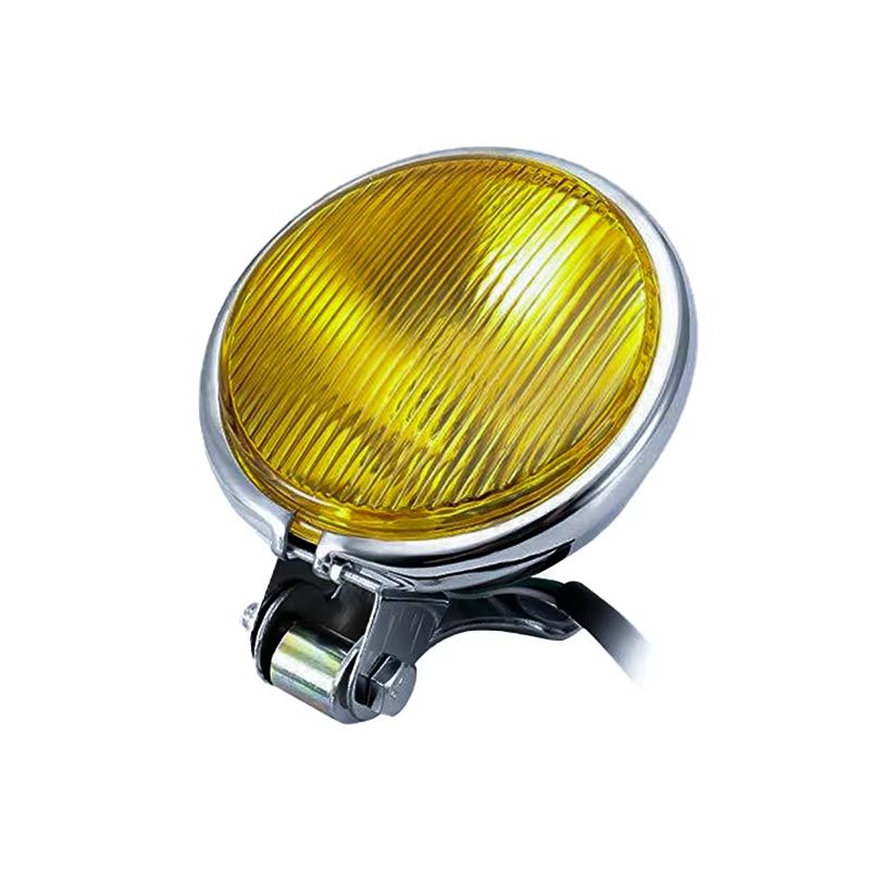 Vintage Motorcycle Retrofitted Metal Headlights Black Headlights Yellow Glass Retro Headlights Assembly
