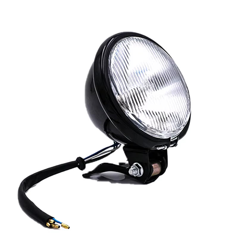 Vintage Motorcycle Retrofitted Metal Headlights Black Headlights Yellow Glass Retro Headlights Assembly