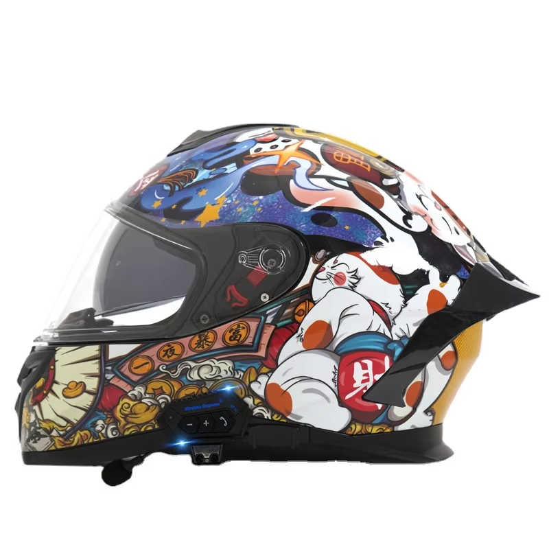 Motorcycle Helmet, Male and Female Large Tail Wing, Dual Lenses, Bluetooth Full Helmet, Motorcycle Off-road Helmet