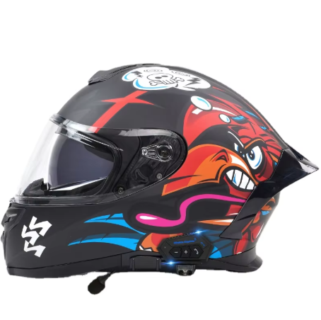 Motorcycle Helmet, Male and Female Large Tail Wing, Dual Lenses, Bluetooth Full Helmet, Motorcycle Off-road Helmet