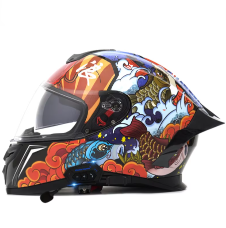 Motorcycle Helmet, Male and Female Large Tail Wing, Dual Lenses, Bluetooth Full Helmet, Motorcycle Off-road Helmet