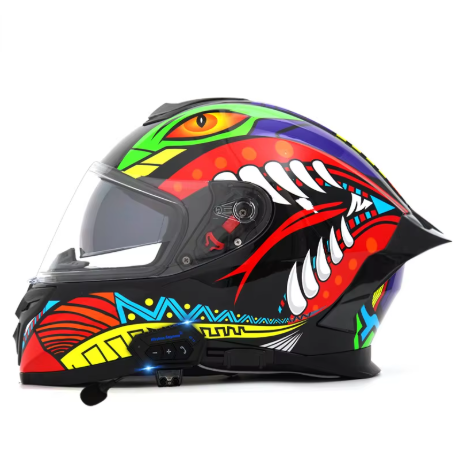 Motorcycle Helmet, Male and Female Large Tail Wing, Dual Lenses, Bluetooth Full Helmet, Motorcycle Off-road Helmet