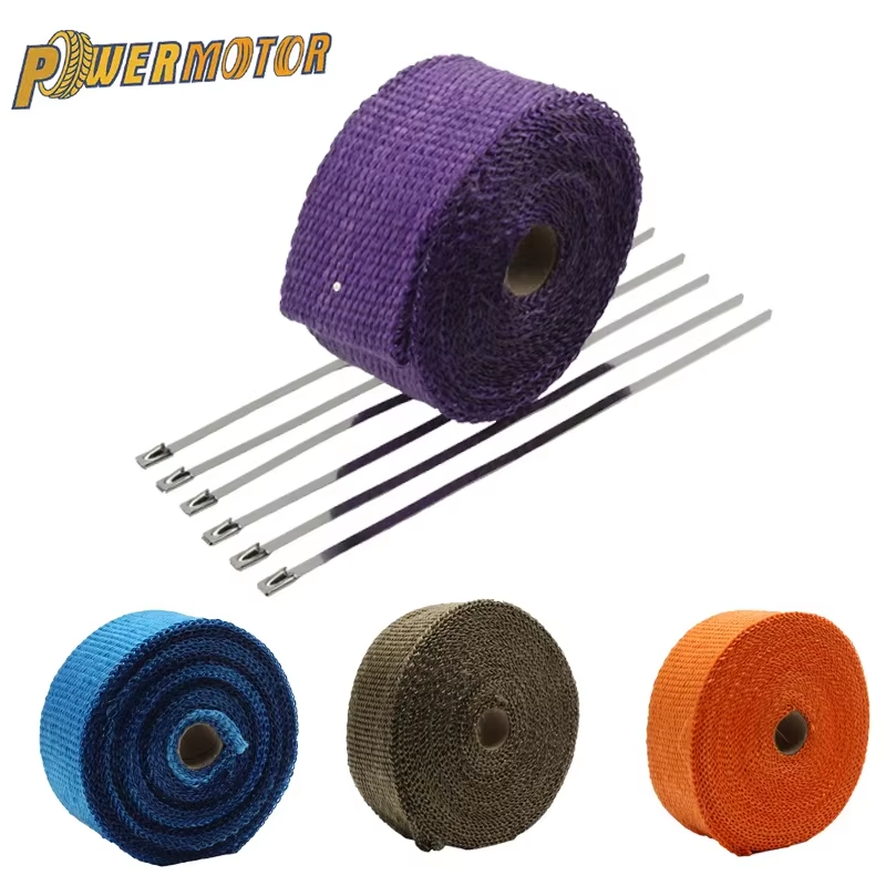 5cm*5m Motorcycle Motorbike Exhaust Thermal Tape Header Pipe Heat Wrap Tape Thermal Protection With Stainless Steel Ties
