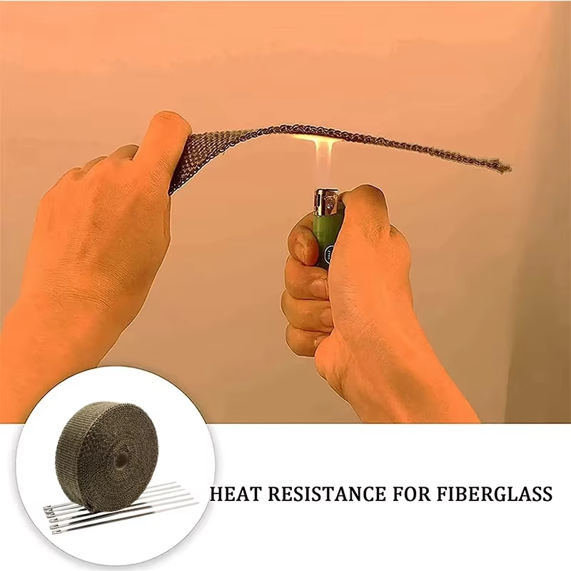 5cm*5m Motorcycle Motorbike Exhaust Thermal Tape Header Pipe Heat Wrap Tape Thermal Protection With Stainless Steel Ties
