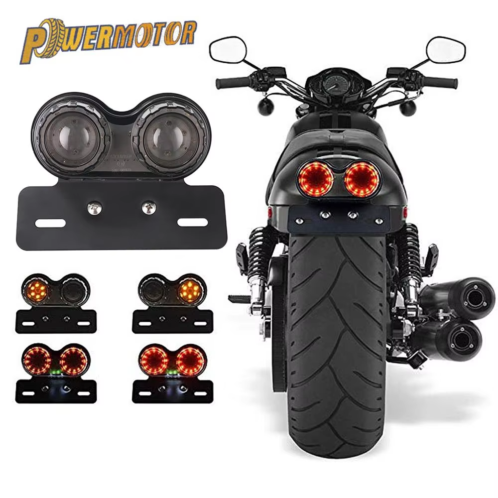 12V Universal Motorcycle Signal Lights Twin Dual Motorbike Taillight Rear Lamp LED Integrated Tail Light Twin Light License Plat