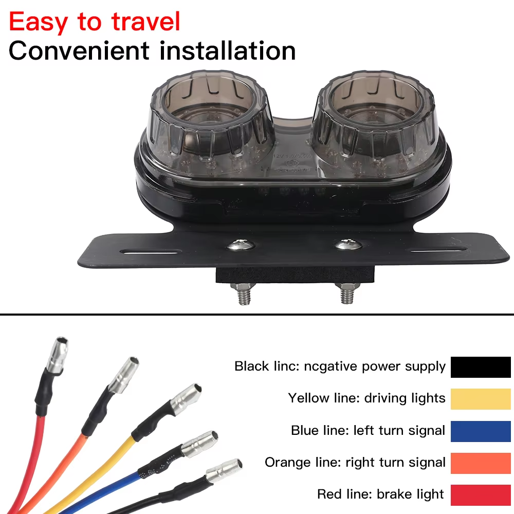 12V Universal Motorcycle Signal Lights Twin Dual Motorbike Taillight Rear Lamp LED Integrated Tail Light Twin Light License Plat