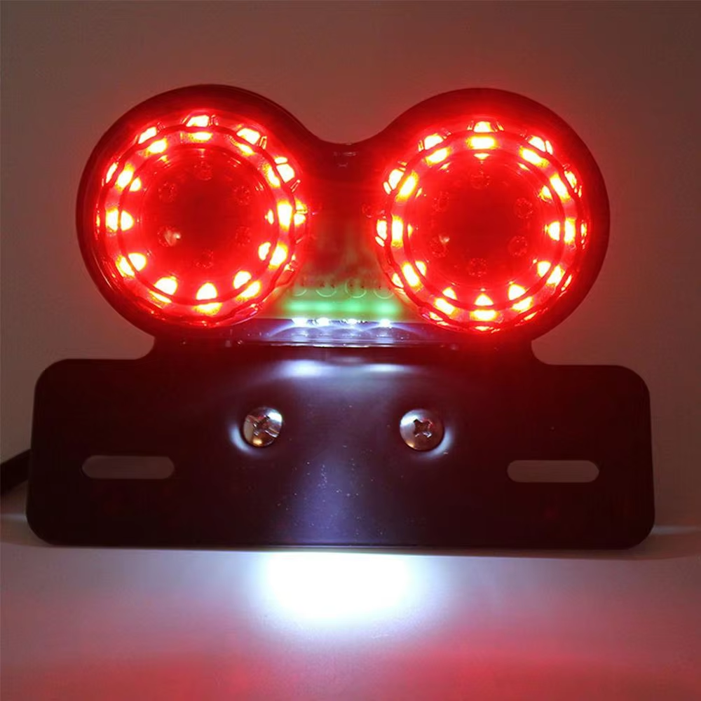 12V Universal Motorcycle Signal Lights Twin Dual Motorbike Taillight Rear Lamp LED Integrated Tail Light Twin Light License Plat