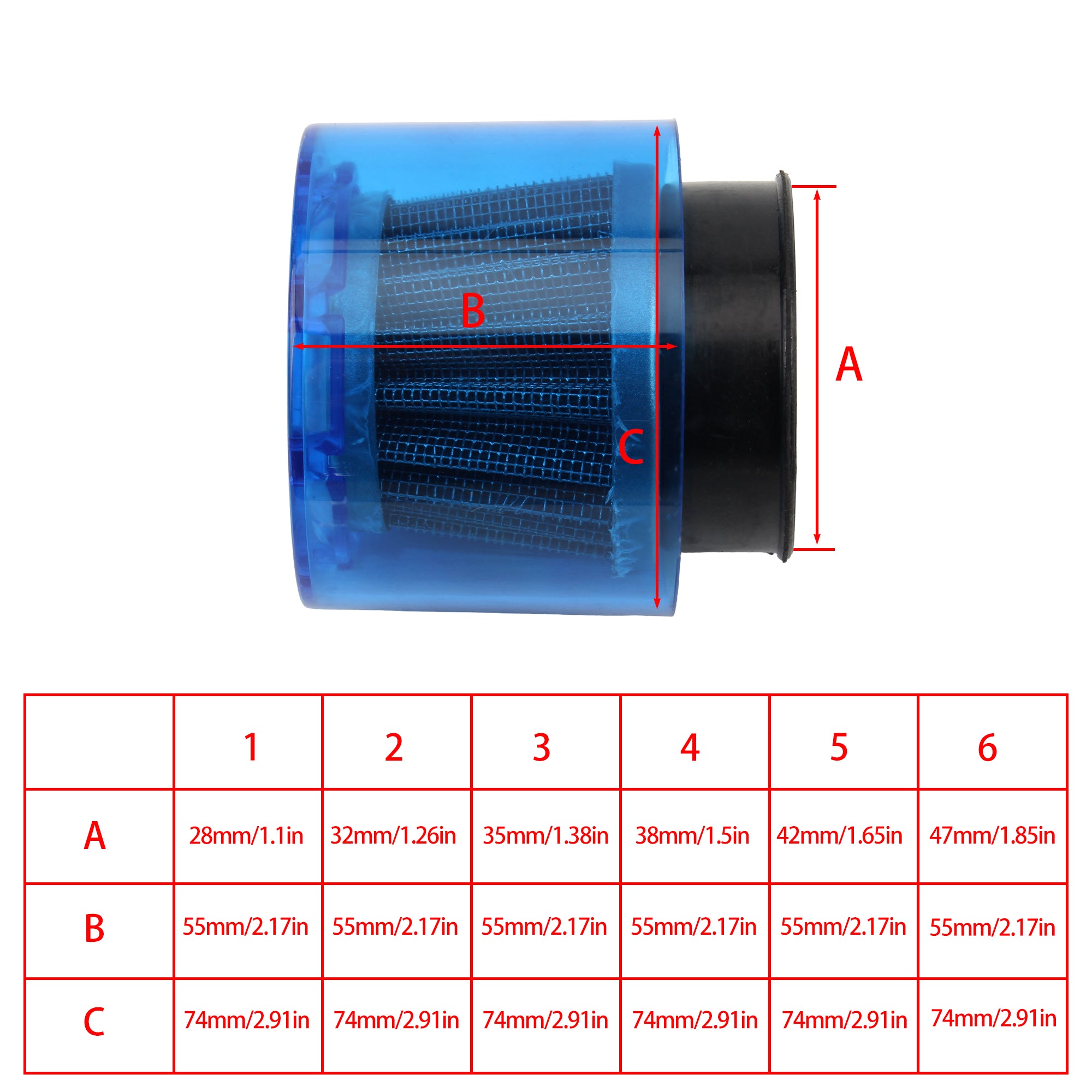Universal 50cc-250cc Motorcycle Pit Dirt Bike 28/32/35/38/42/47mm Splash Proof Air Filter Cleaner Motorbike Scooter ATV Quad