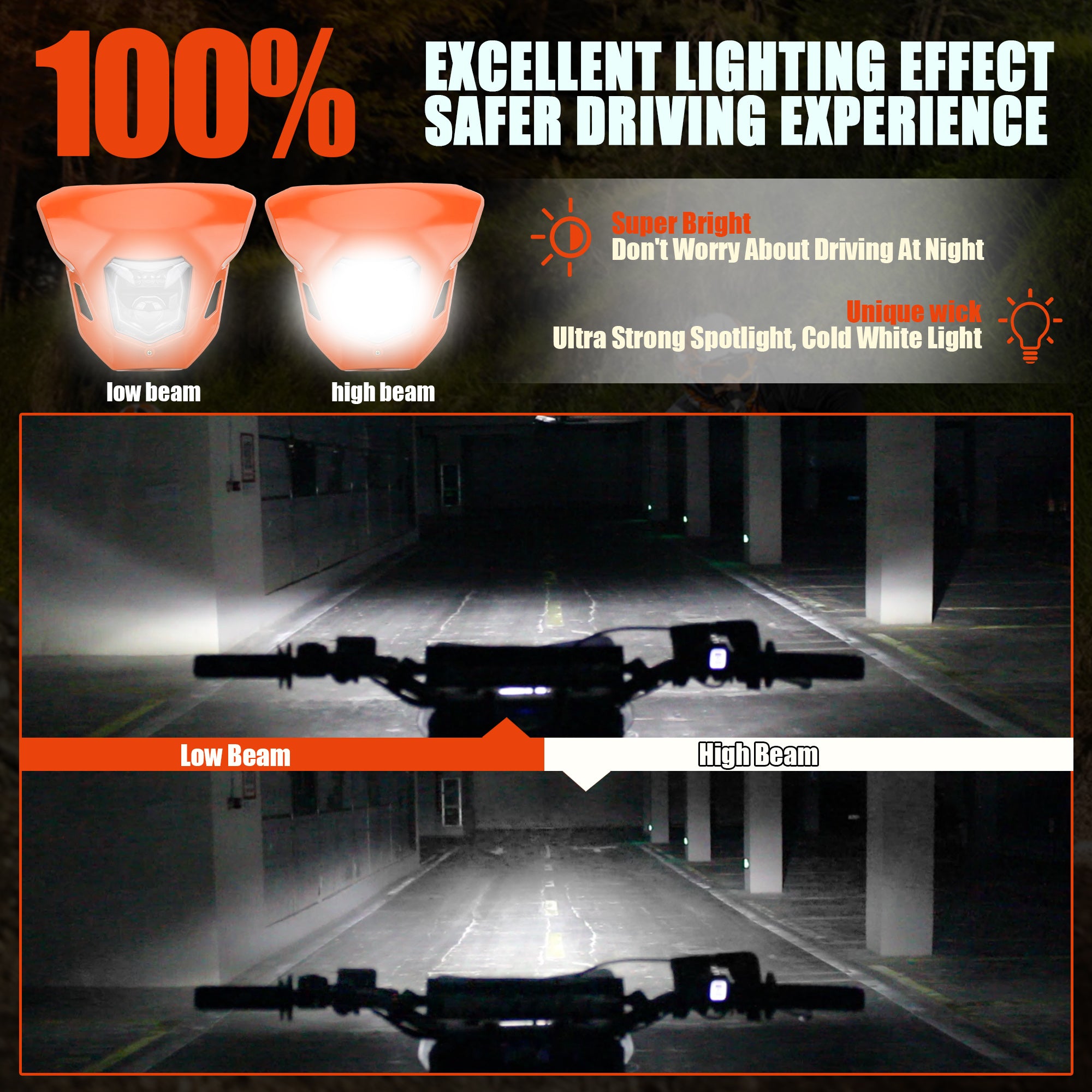 For KTM Motorcycle Pit Bike LED Hi/Lo Beam Headlight DRL Motocross Headlamp Plate 125 150 200 250 300 350 450 500 Enduro
