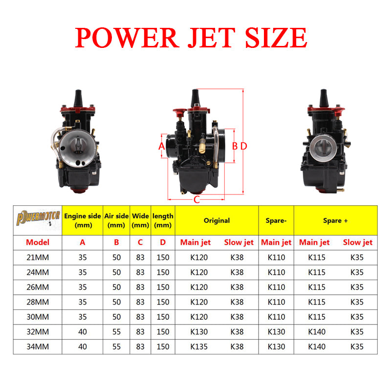 Powermotor Mikuni Maikuni PWK Carburetor Parts 21 24 26 28 30 32 34mm Universal Black Aluminum Fcr Carburetor Racing Carburetor