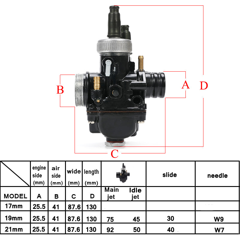 PHBG 17mm 19mm 21m Dellorto Black Racing Carburetor Carb With Air Intake 50cc 90cc BWS100